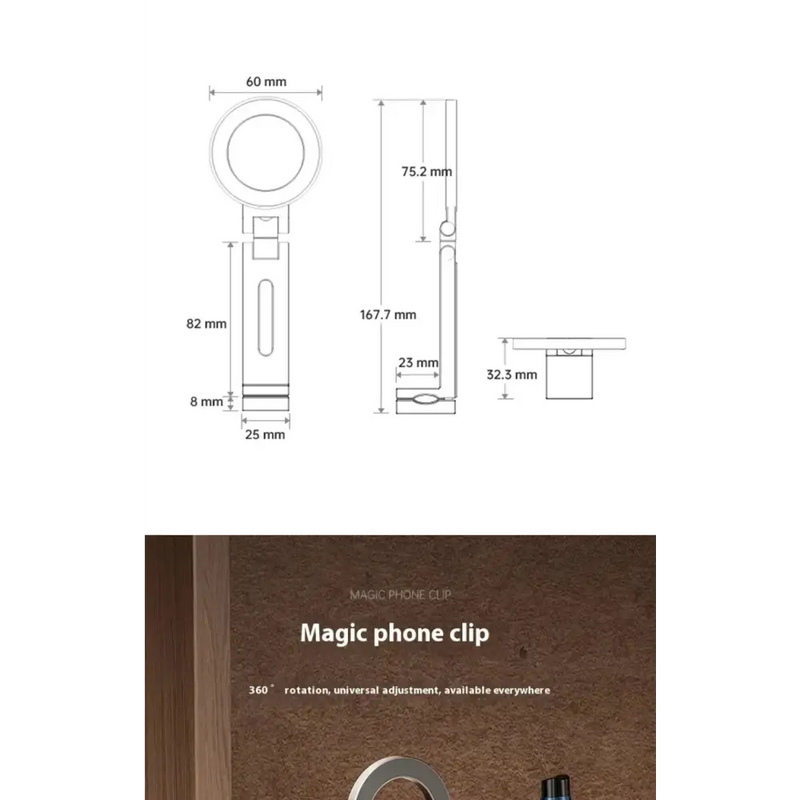 Technical diagram and product photo of YANGGLOB Universal Magnetic Holder from Mainland China