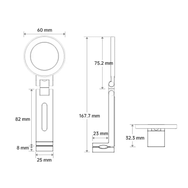 Technical drawing of a Yangglob Universal Magnetic Holder from Mainland China with dimensions