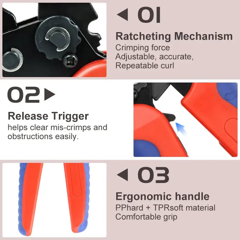 Crimping tool highlighting ratcheting mechanism and ergonomic handle, YEFYM SN-11BO Mainland China DIY