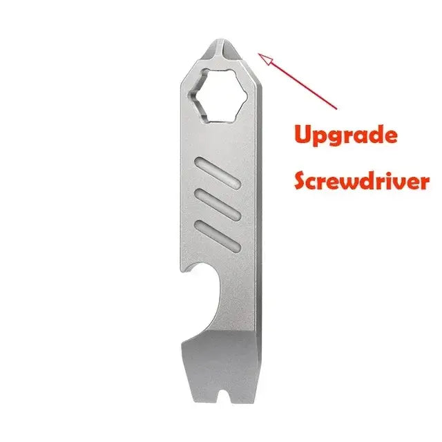 Metallic multi-tool featuring hexagonal opening and bottle opener, made of Titanium Steel Semi, Mainland China material