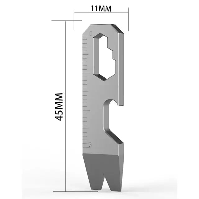 Metallic multi-tool with ruler and cutout shapes made from Titanium Steel Semi mainland China material