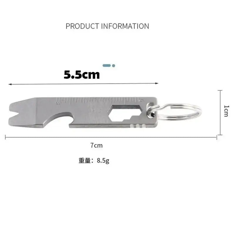 Compact Titanium Steel Semi multi-tool keychain with bottle opener and wrench functions