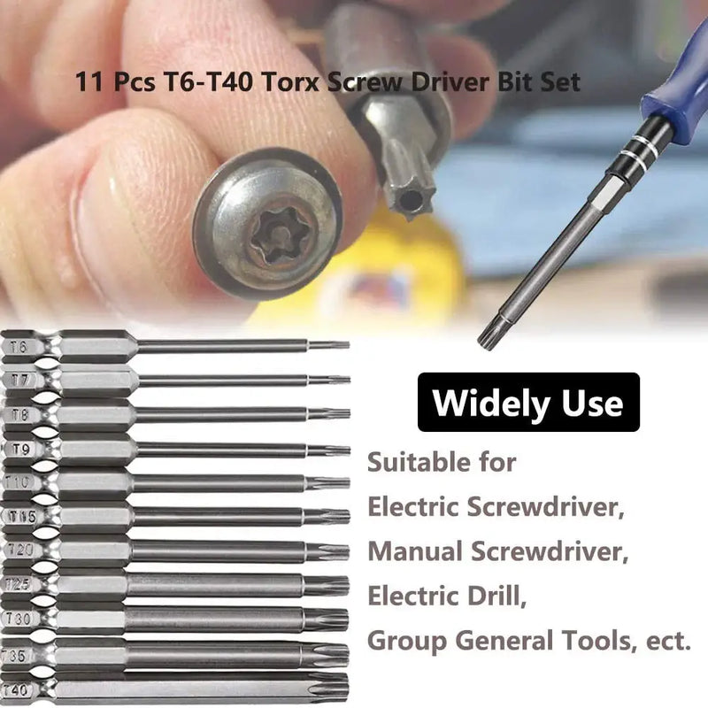 Set of 11 T6-T40 Torx screwdriver bits in YiSu CuiGuang Multifunctional Screwdriver Set