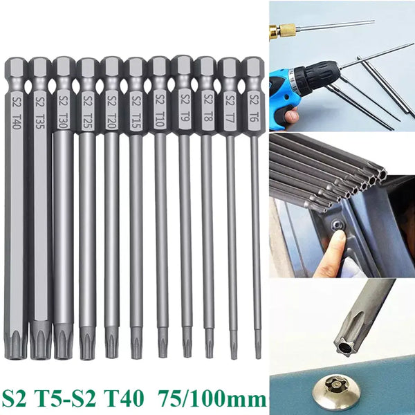 Set of long screwdriver bits with various tips in YiSu CuiGuang Multifunctional Screwdriver