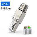 CAT7 shielded Ethernet connector showcases internal terminals, part of ZoeRax Max Cat6A series