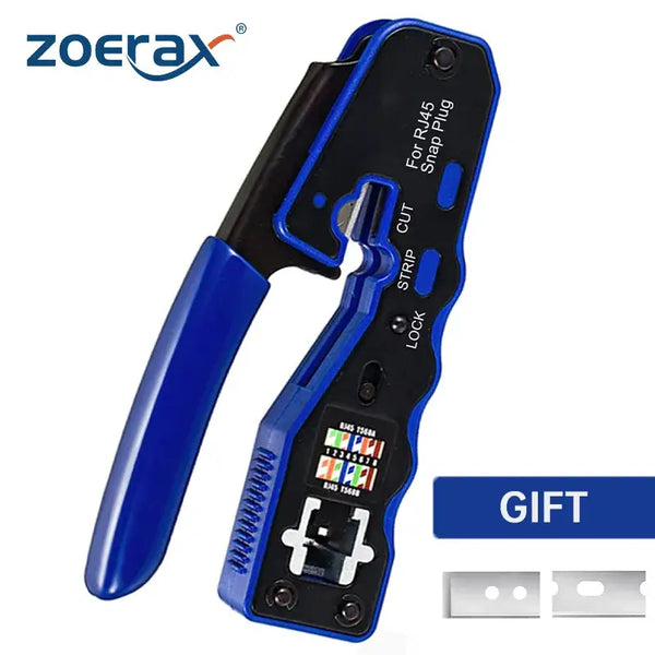 Blue and black Zoerax WXQ-288 Cable Crimper tool featuring a Zoetax brand label