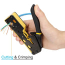 Wire crimping and cutting tool in hand from Zoerax WXQ-RJ-C6-YE Package for cables