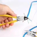 Yellow-handled pliers cutting wires, showcased in ZoeRax WXQ-RJ-C6-YE Package