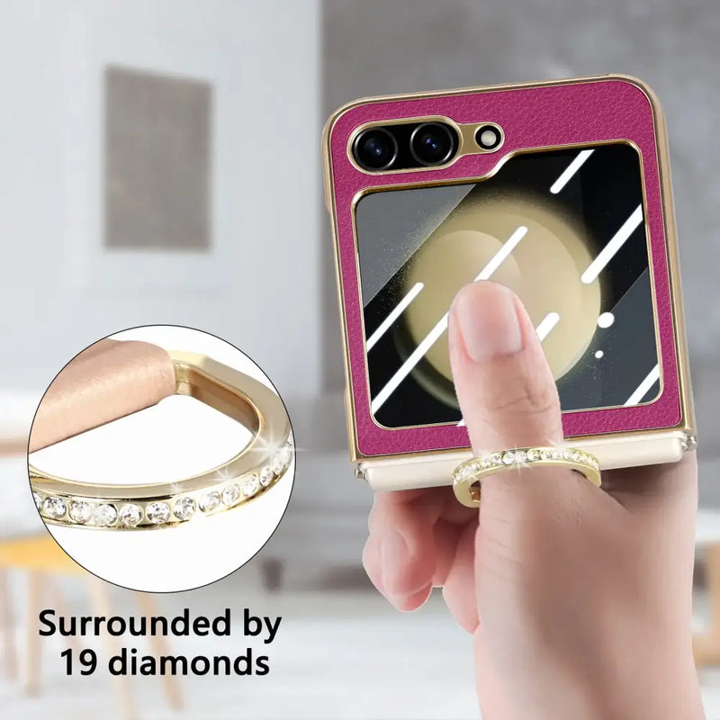 Pink Zou Yuan Yuan smartphone case with diamond-adorned ring holder for Samsung