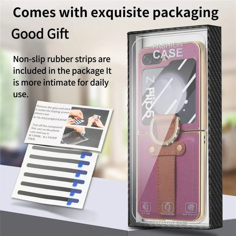 Phone case with built-in finger ring holder in pink packaging by Zou Yuan Yuan