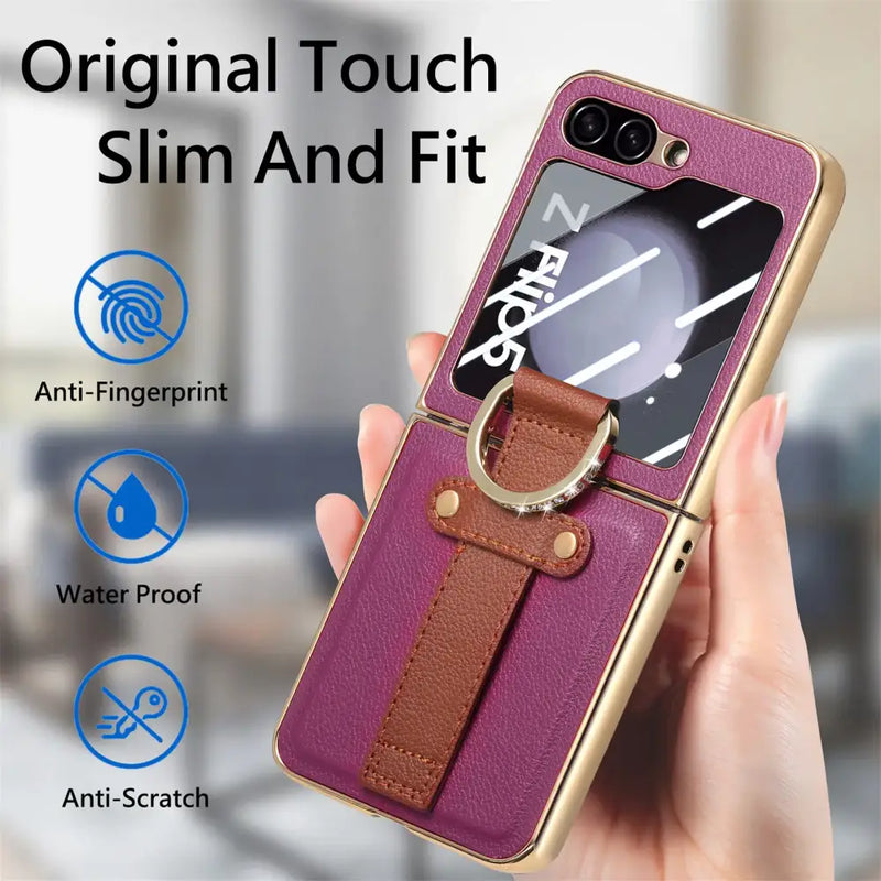 Zou Yuan Yuan Half-Wrapped Case for Samsung in purple and gold with strap and ring holder