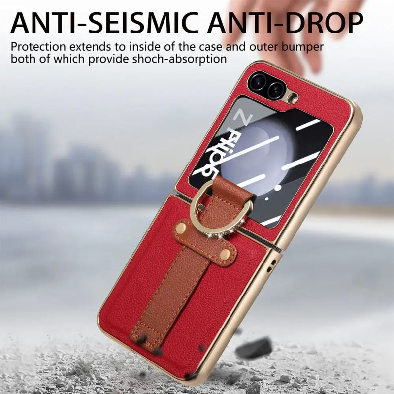 Red smartphone case with leather strap, anti-seismic features, Zou Yuan Yuan design