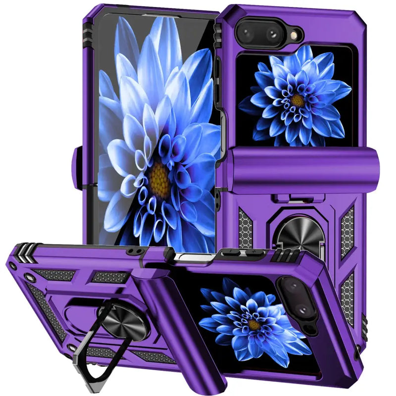 Purple Zou Yuan Yuan Anti-Fingerprint Case for Folding Smartphones with Blue Flower Design