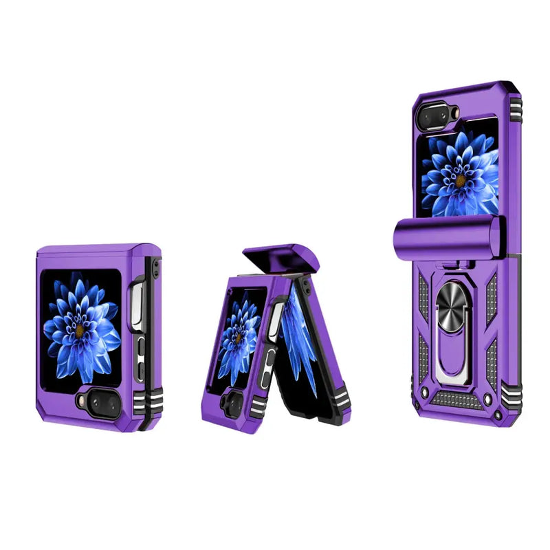 Purple folding smartphone with blue flower on screen in Zou Yuan Yuan Anti-Fingerprint Case