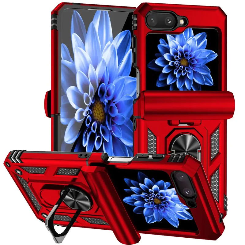 Red Zou Yuan Yuan Anti-Fingerprint Case with blue flowers for Samsung devices