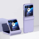 Foldable Motorola smartphone with dual screens in lavender, complemented by Zou Yuan Yuan case