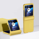 Yellow-cased Motorola smartphone in Zou Yuan Yuan Half-Wrapped Case with foldable design