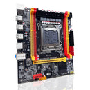 Computer motherboard featuring colorful RAM slots and CPU socket in ZSUS X79 VG2 set